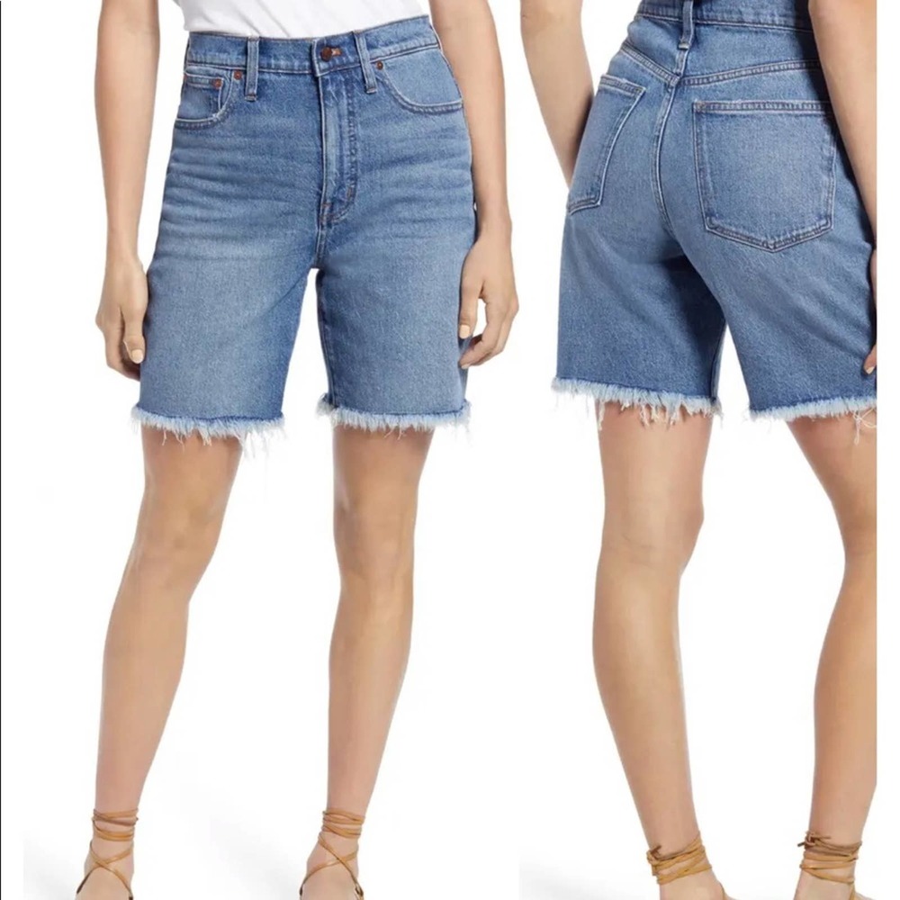 Madewell High Waist Mid Length Denim Raw Hem Cutoff Shorts 24